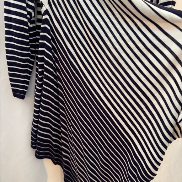 Attitudes by Renee Asymmetrical Open Front Cardigan Navy & White Stripe L - Picture 2 of 5